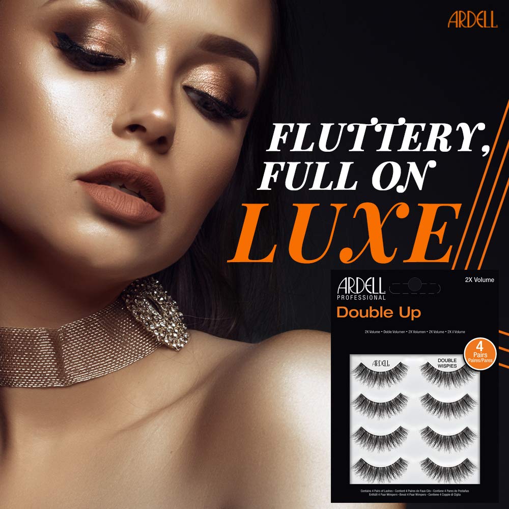 Ardell Double Up Wispies dramatic-look close-up, boosted volume for evening makeup.