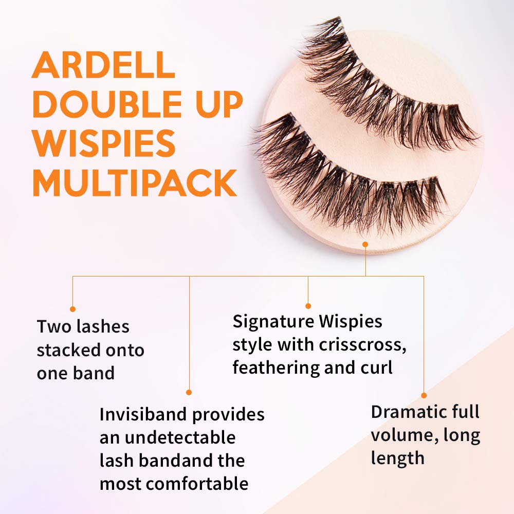 Ardell Double Up Wispies natural-strip close-up, reusable lashes for versatile looks.