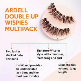 Ardell Double Up Wispies natural-strip close-up, reusable lashes for versatile looks.