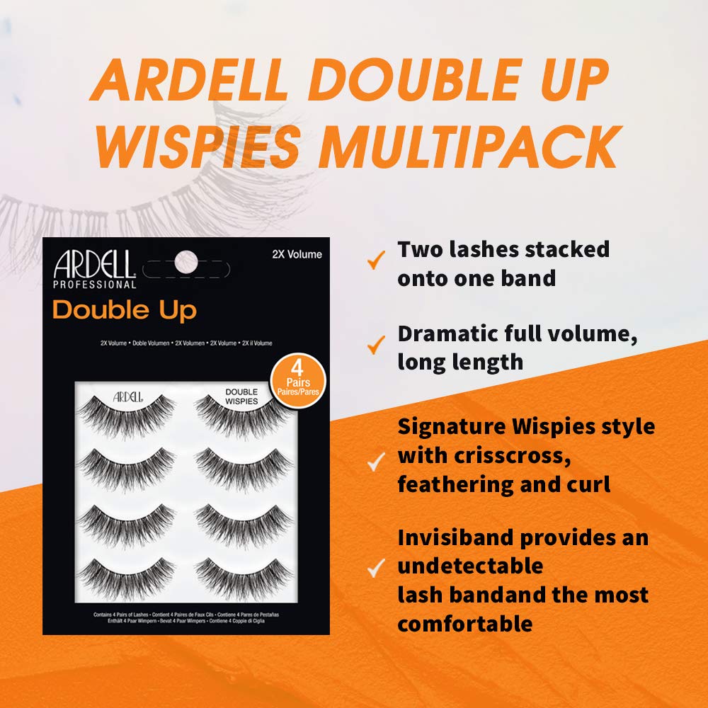 Ardell Double Up Wispies volume lashes close-up, long-lasting fullness and definition.