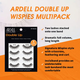 Ardell Double Up Wispies volume lashes close-up, long-lasting fullness and definition.