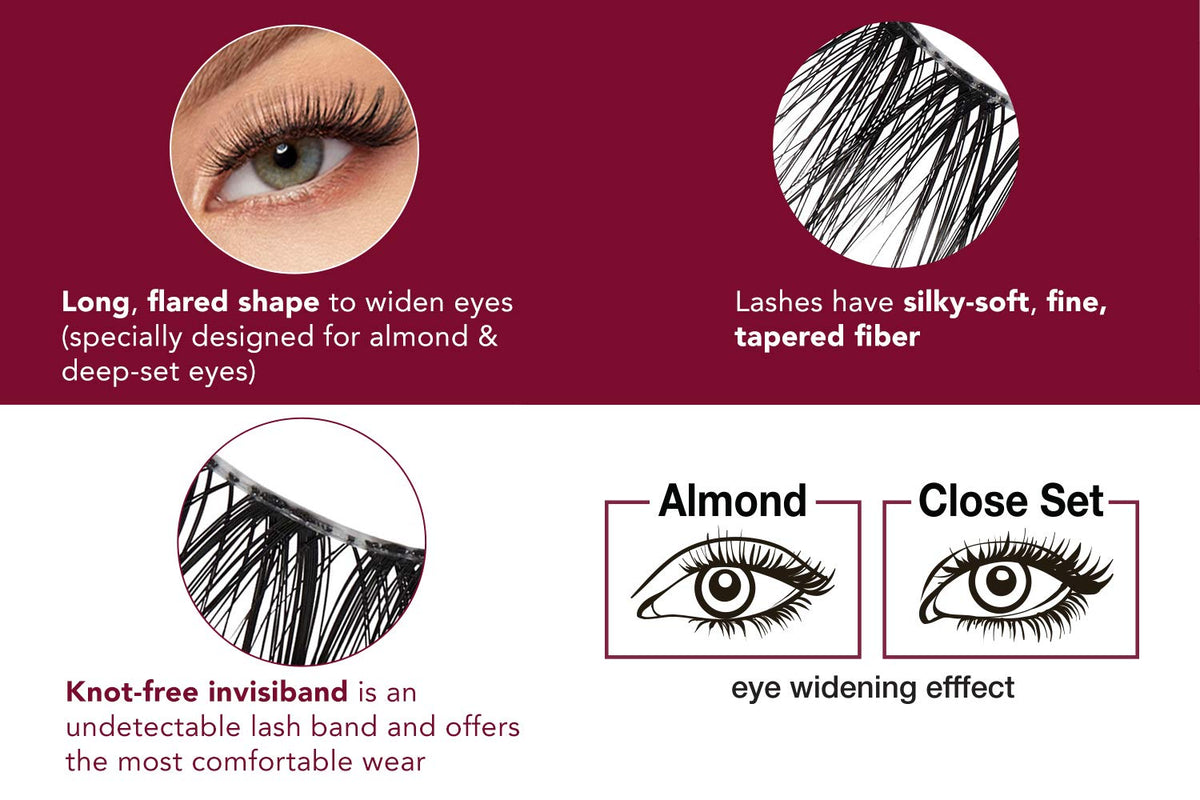 Ardell Extension FX D Curl lashes designed for almond eyes, adding subtle drama and length.