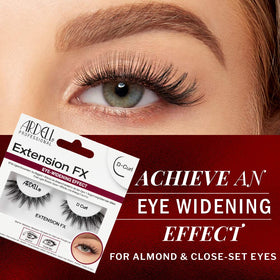 Ardell Extension FX D Curl lashes feature crisscross length for dramatic outer corners.