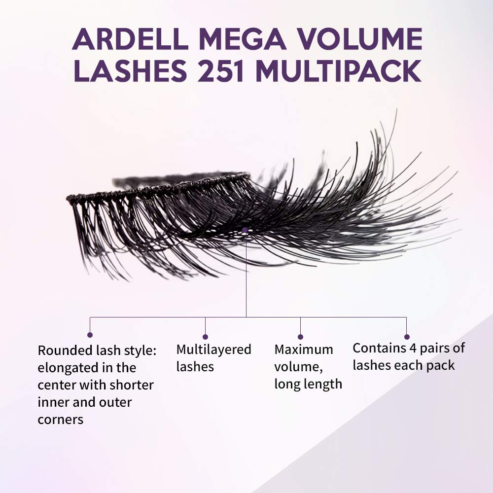 Ardell Mega Volume 251 lashes featuring a rounded silhouette for enhanced eye shape.