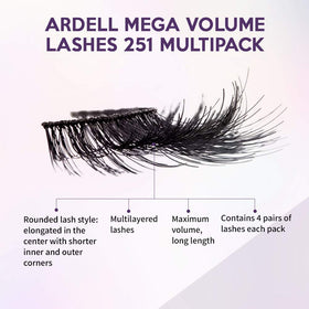 Ardell Mega Volume 251 lashes featuring a rounded silhouette for enhanced eye shape.