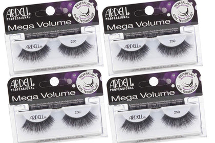 Ardell Mega Volume Lashes 250 closeup showcases dramatic, full-strip lashes for evening looks.