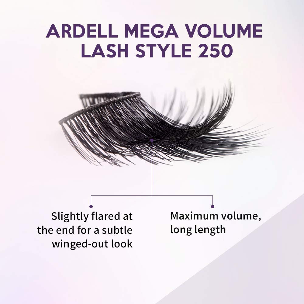Ardell Mega Volume Lashes 250 crisscross-pattern for natural blend and intensified eyes.