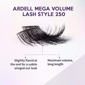 Ardell Mega Volume Lashes 250 crisscross-pattern for natural blend and intensified eyes.