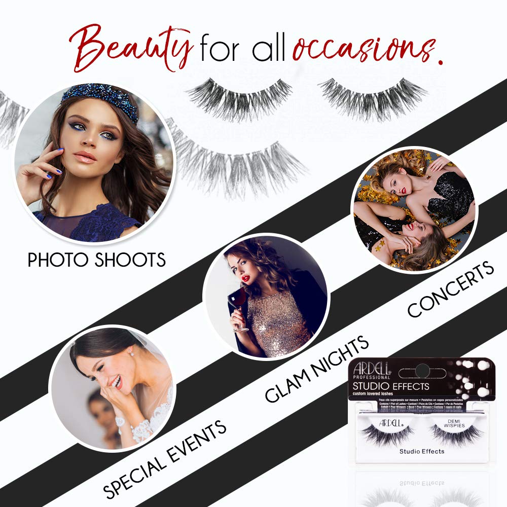 Ardell Studio Effects Demi Wispies flared feathered lashes on model showcase winged drama.