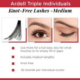 Weightless, curved Ardell lash clusters enhance eye openness and brightness