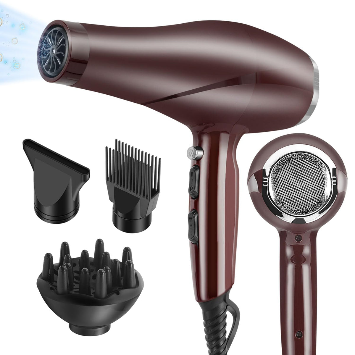 ARDIRO 2000W hair dryer front view showing powerful airflow for fast drying