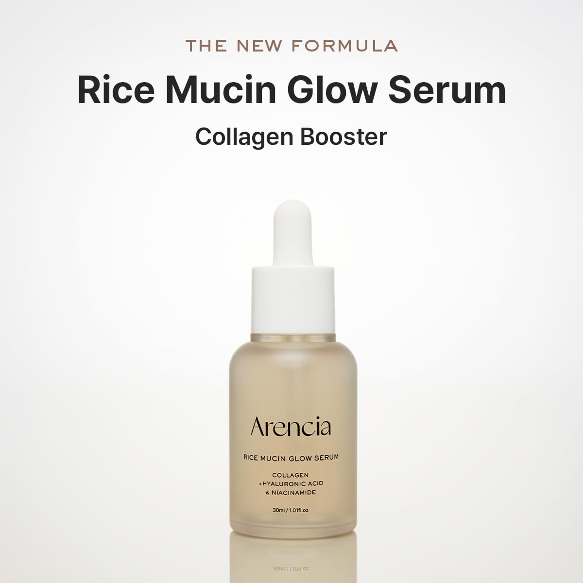 ARENCIA Rice Mucin Glow Serum close-up emphasizing hydration and glow.