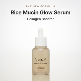 ARENCIA Rice Mucin Glow Serum close-up emphasizing hydration and glow.