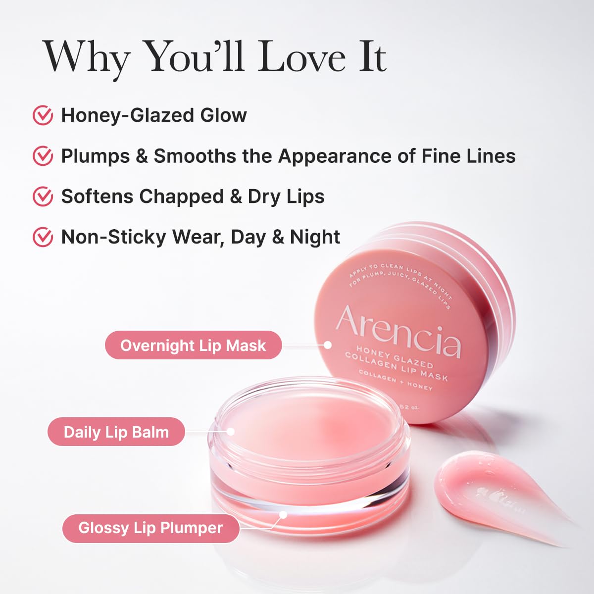Arencia Bedtime application image shows a soothing night time lip care ritual for overnight nourishment.