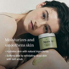 Arencia Fresh Cloud Sea Salt Scrub in hand for easy application.