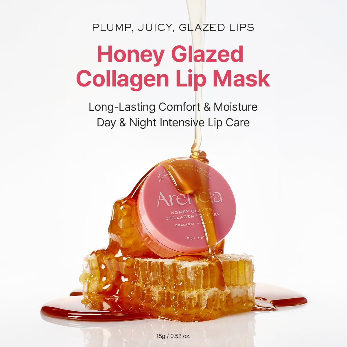 Arencia silky texture melt on lips close-up highlighting smooth glaze and hydration.
