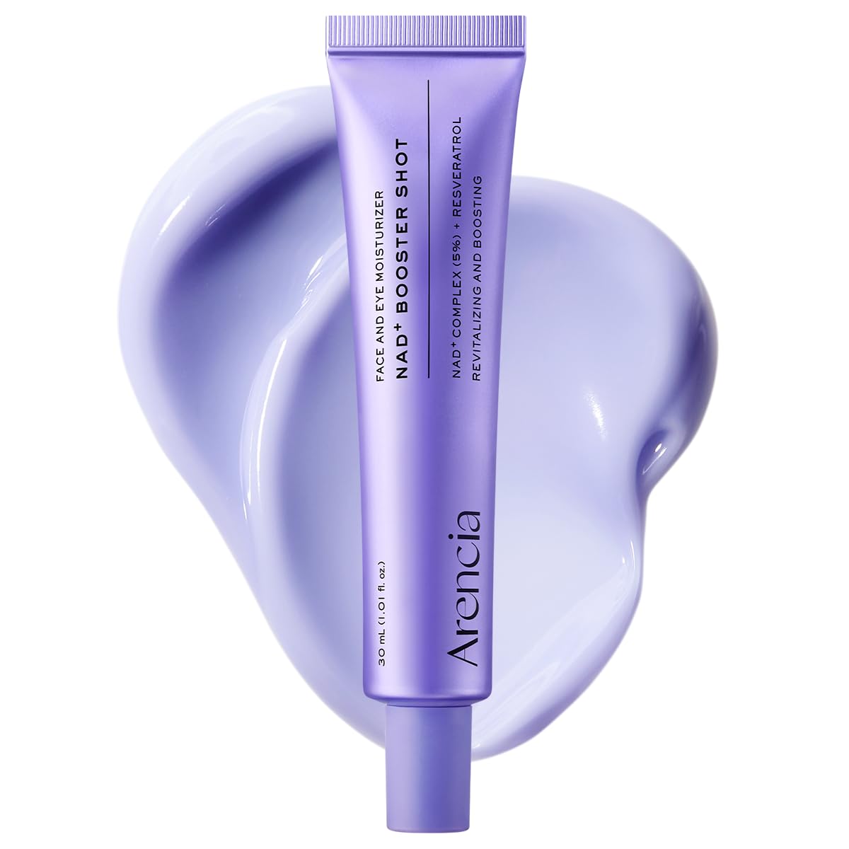Arencia NAD+ Serum Booster Shot bottle close-up, 30 mL size for daily hydration.