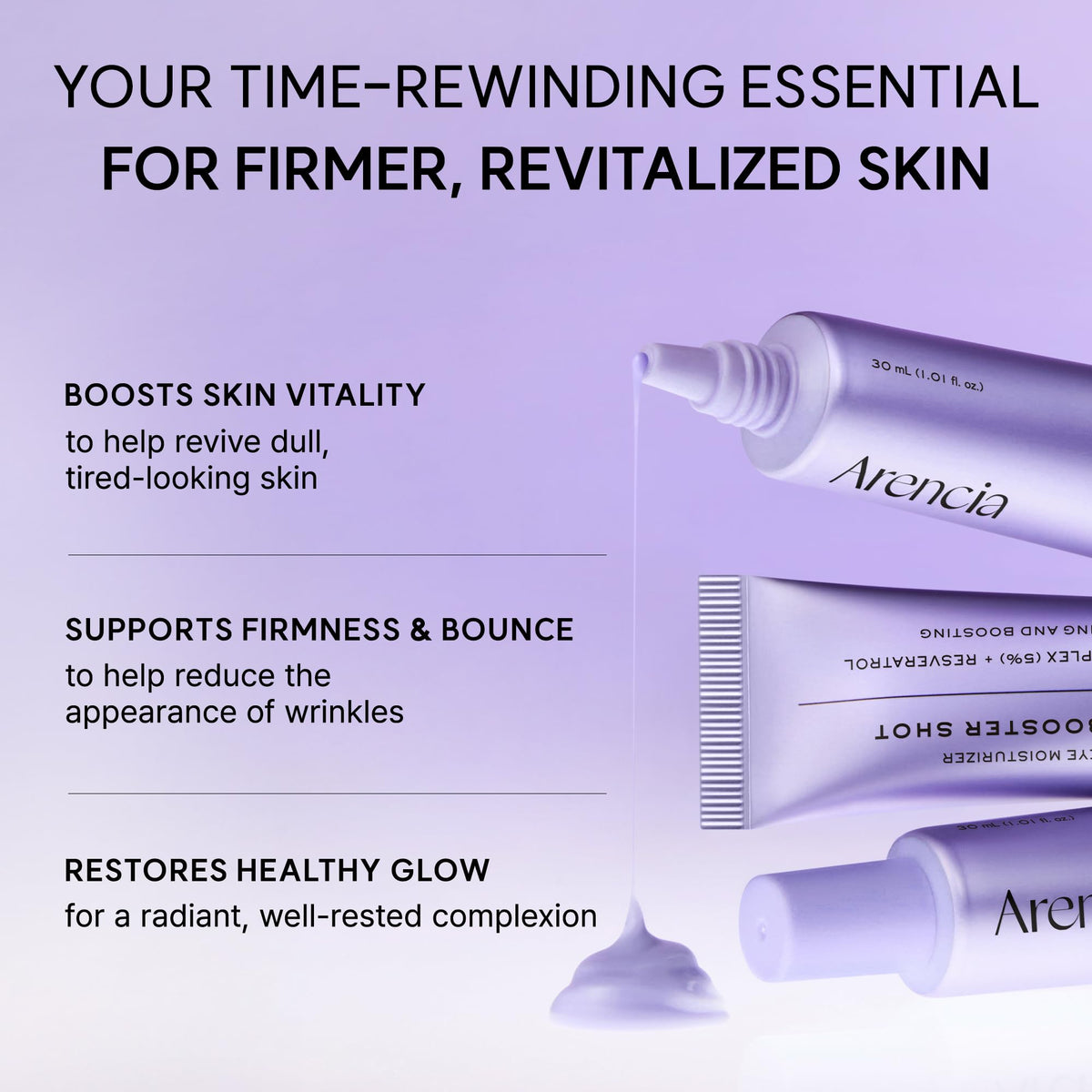 Arencia NAD+ Serum Booster Shot with barrier ingredients close-up for hydration support.