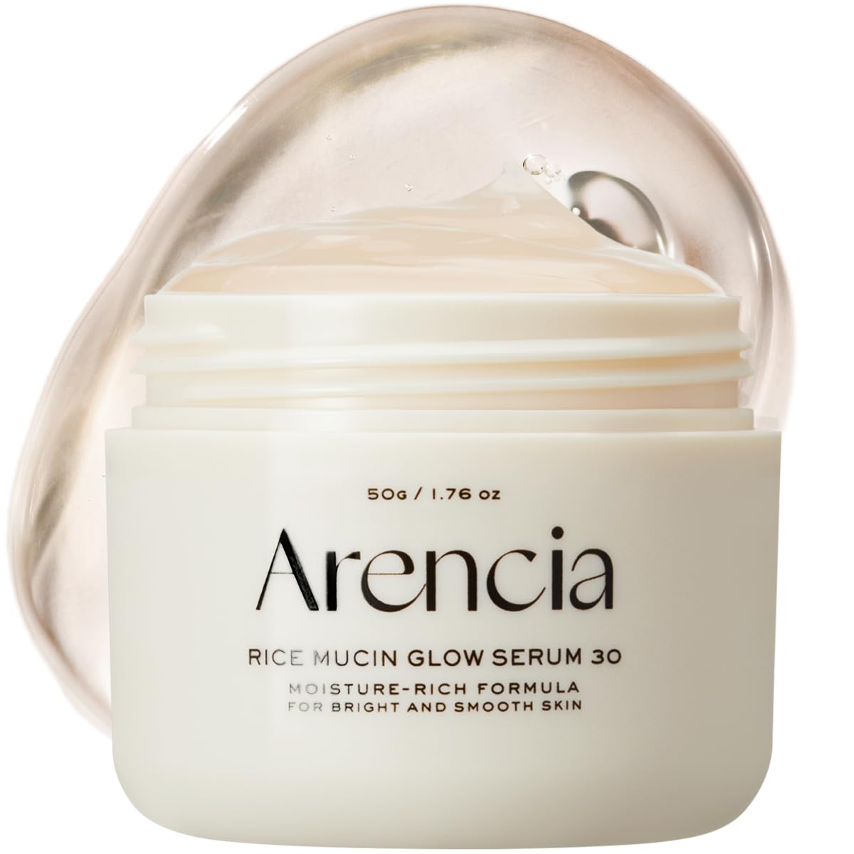 ARENCIA Rice Mucin Overnight Glow Serum bottle shows hydrating formula for radiant skin