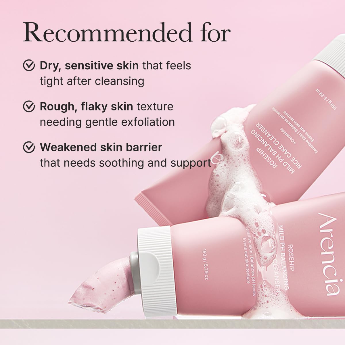 ARENCIA Rosehip Rice Cake Cleanser makeup removal and cleansing action