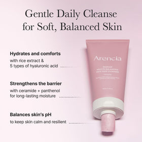 ARENCIA Rosehip Rice Cake Cleanser swirl showing gentle hydration in one step