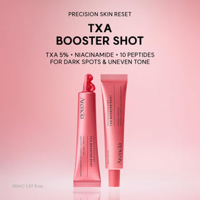 Arencia TXA Booster Shot Serum bottle close-up highlighting lightweight daily formula.