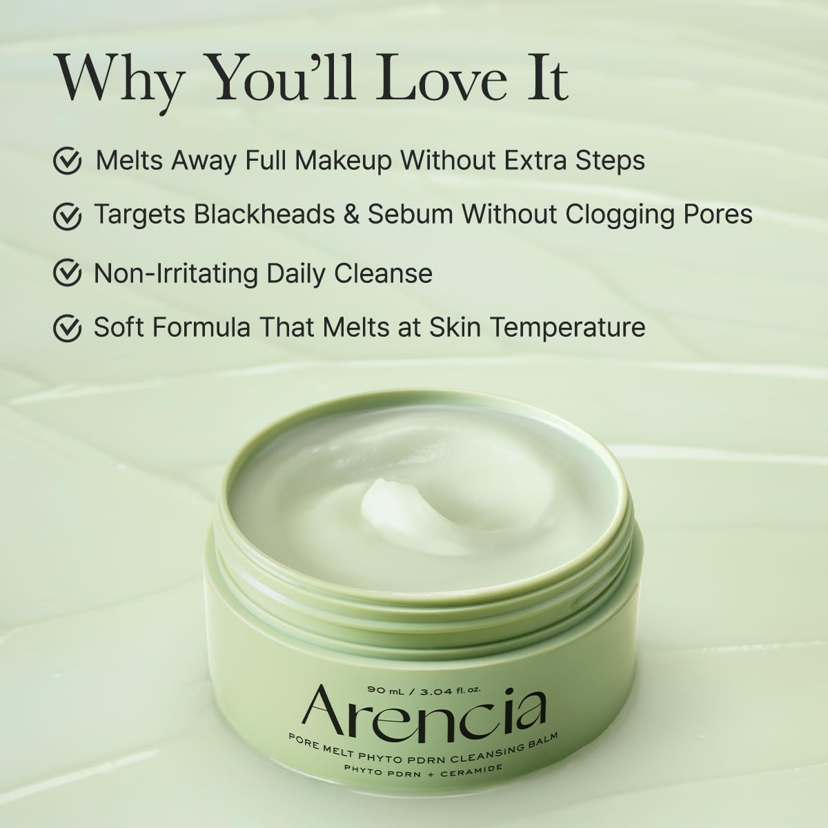 ARENCIA Pore Melt makeup-removal-action image highlights gentle makeup removal.