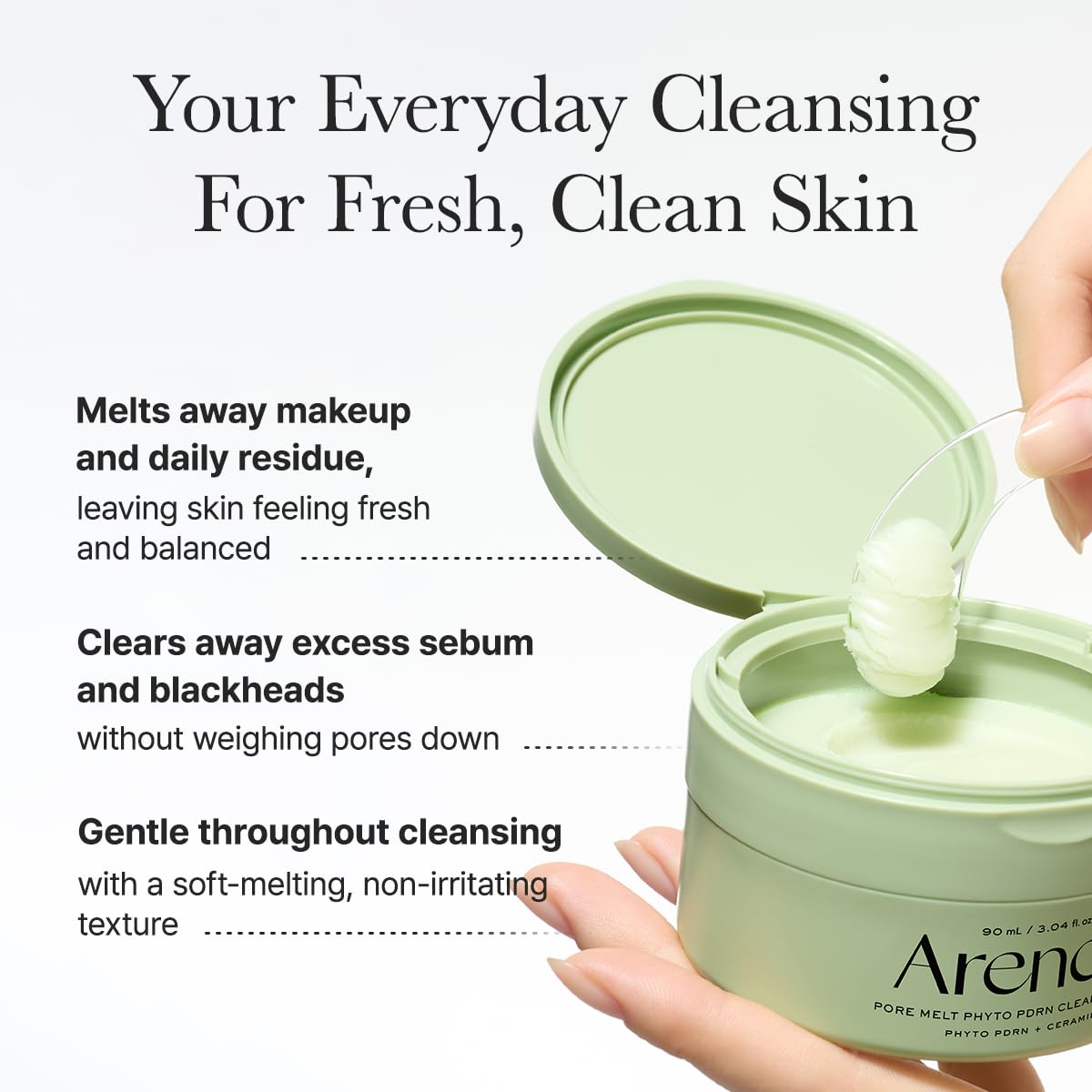 ARENCIA Pore Melt sunscreen-removal photo shows impurities dissolving.