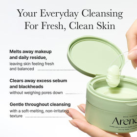 ARENCIA Pore Melt sunscreen-removal photo shows impurities dissolving.
