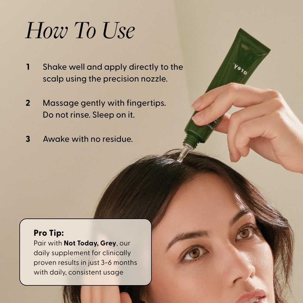 Arey Good Night Grey product beside a pillow promotes a peaceful nighttime routine.