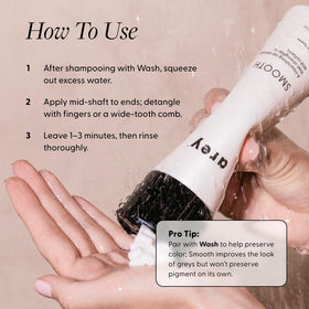 Arey Smooth Conditioner in use on mid-length hair shows improved manageability.