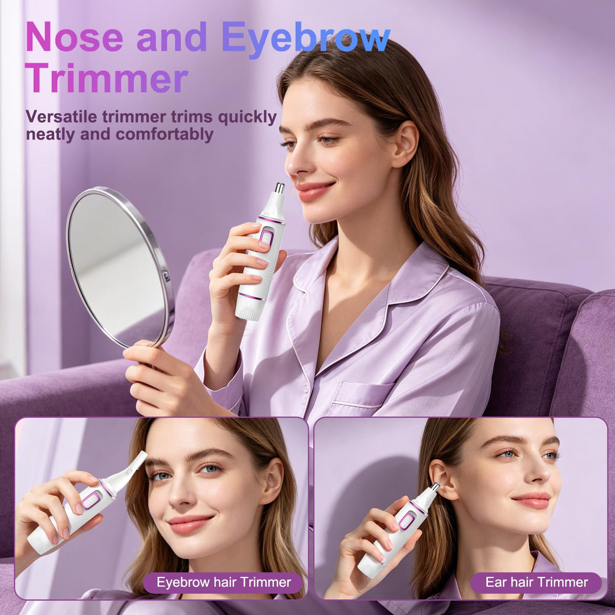 AREYZIN dual-edge blade close-up shows smooth trimming for nose and brows.