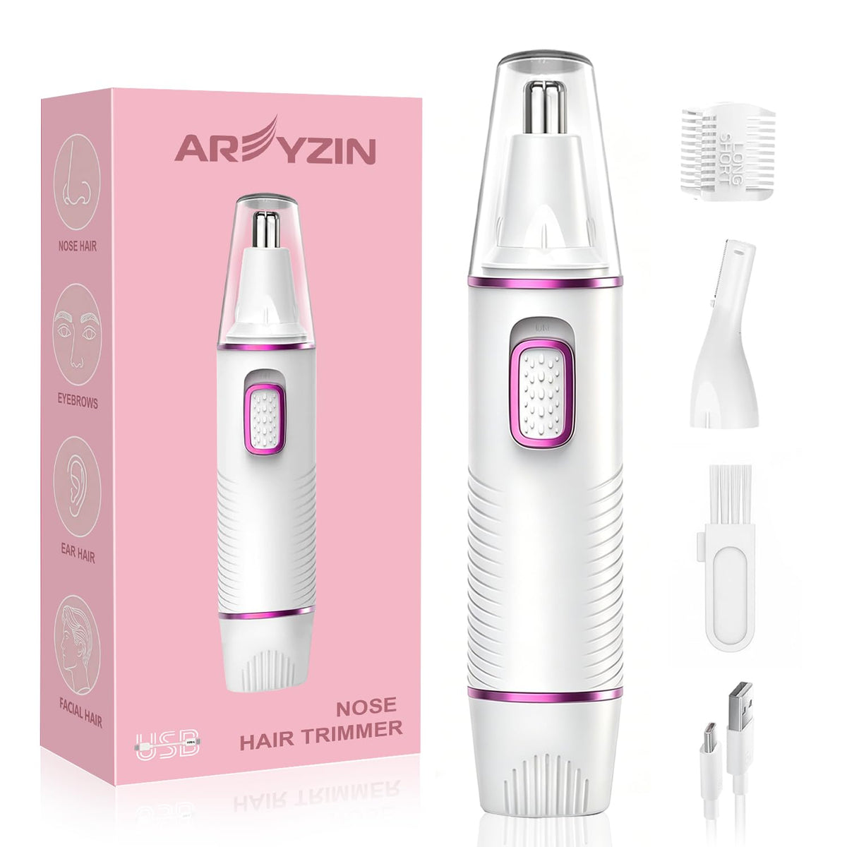 AREYZIN nose trimmer front view for quick, precise grooming on the go.