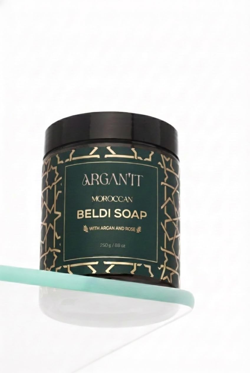 Argan' It Neroli Moroccan Black Soap for cleansing and skin softening.