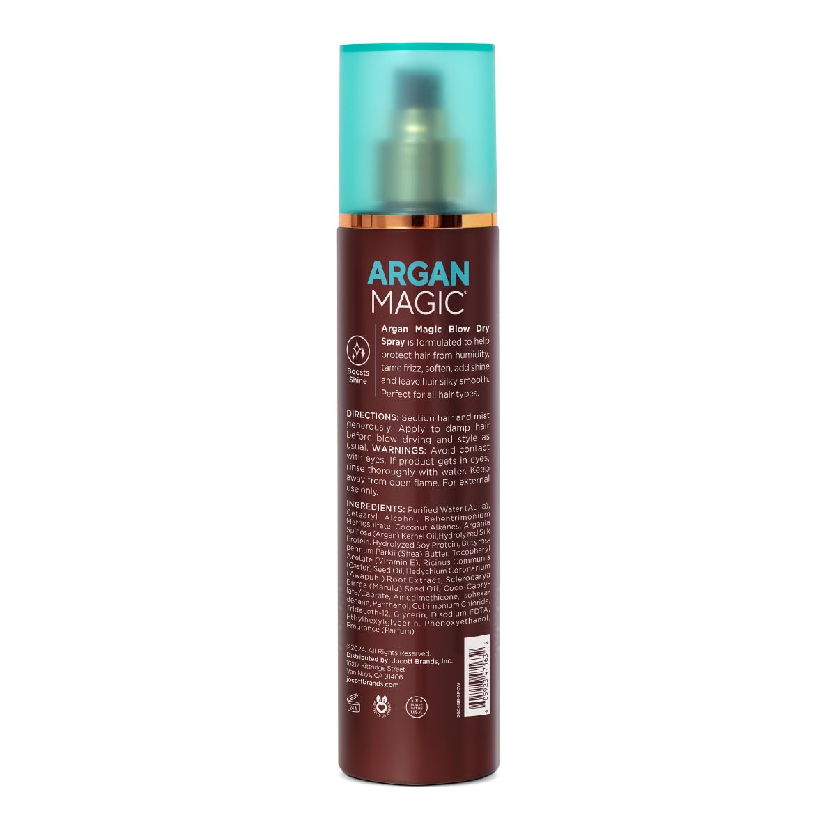 Argan Magic glossy finish on hair delivers a smooth, frizz-free look.