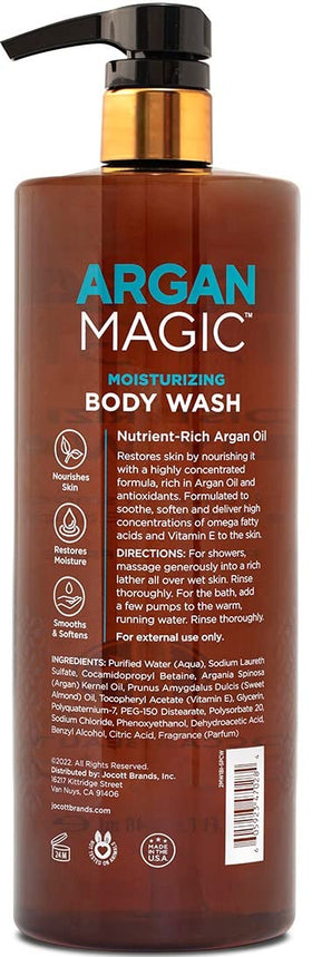 Argan Magic cleansing body wash lather close-up showing creamy foam.