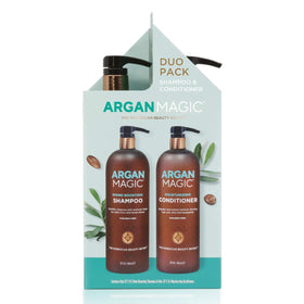 Argan Magic duo packaging display conveying value and complete care