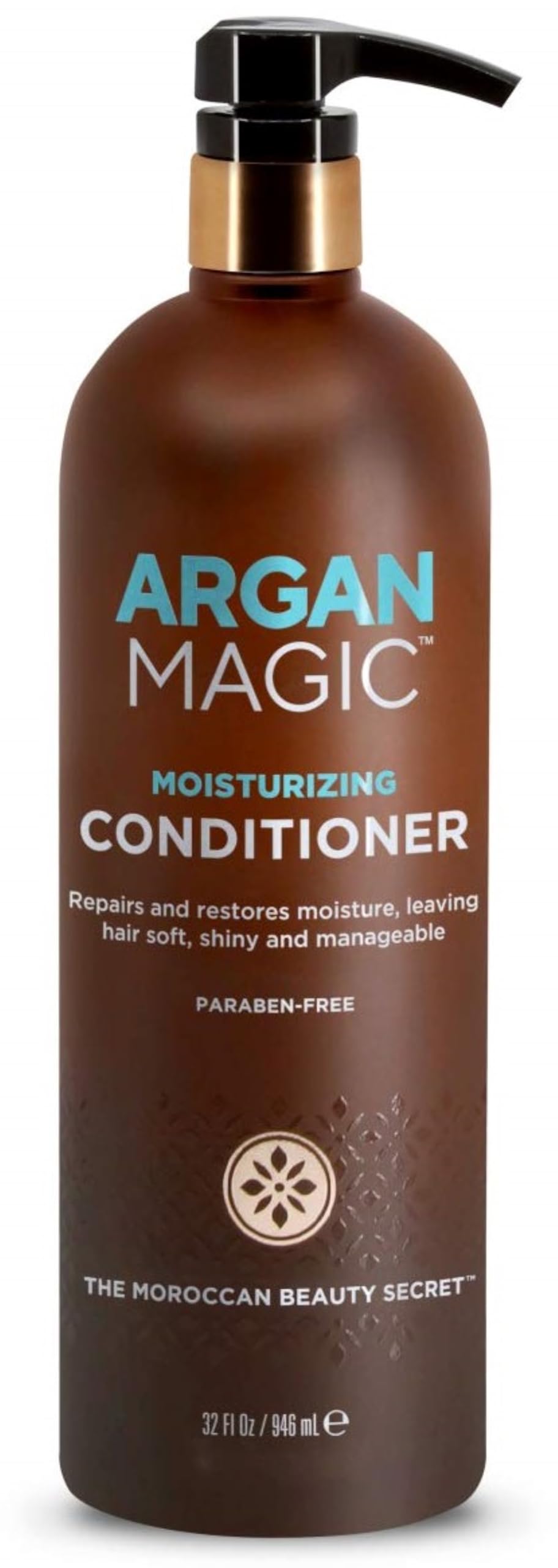 Argan Magic Moisturizing Conditioner bottle highlights detangling formula for smoother hair.