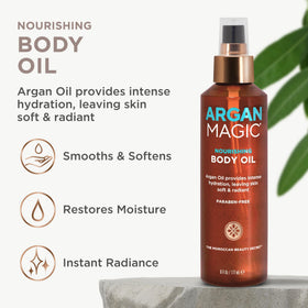 Argan Magic Nourishing Body Oil applied to skin for a smooth, silky feel.