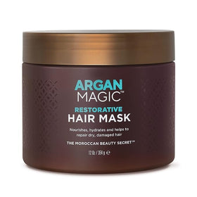 Argan Magic Restorative Hair Mask ingredients highlight argan oil and plant antioxidants.
