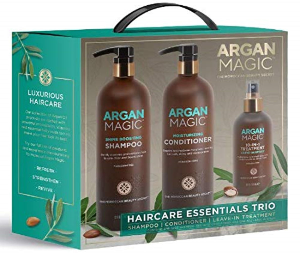 Argan Magic Shine Shampoo bottle highlights detangling and shine