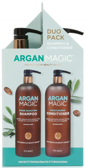 Argan Magic Shine Boosting Shampoo bottle showing radiant shine and moisture boost