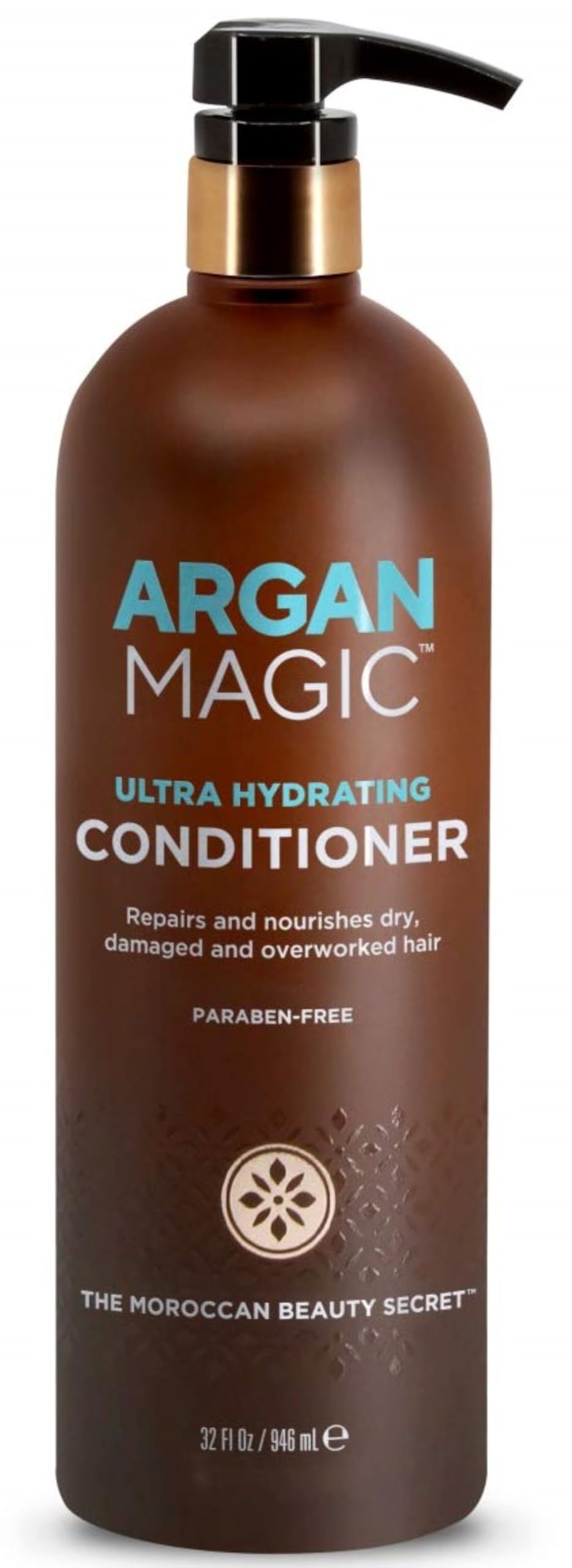 Argan Magic Ultra Hydrating Conditioner bottle shows rich moisture for shiny, manageable hair.