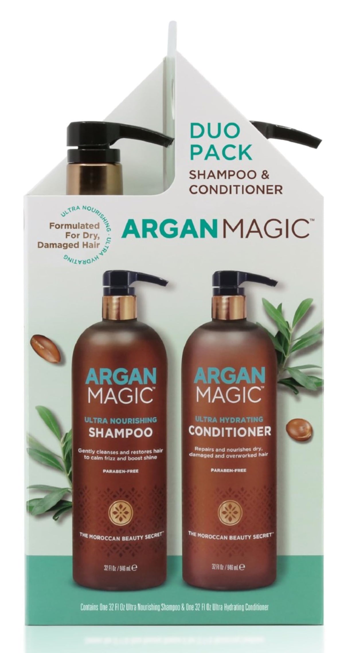 Argan Magic Ultra Shampoo bottle front promoting a nourishing cleanse for dry hair