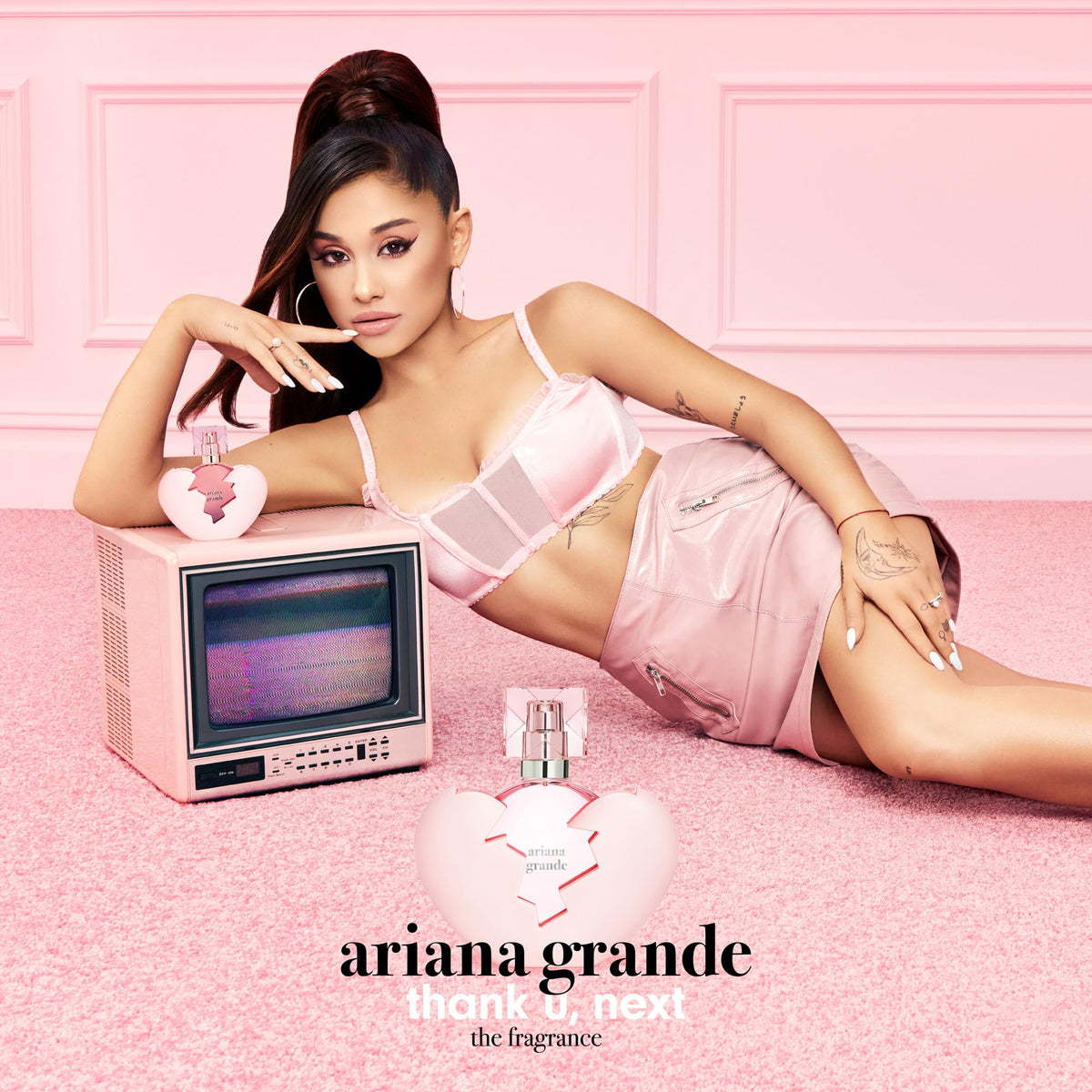 Close-up view of Thank U Next fragrance highlights creamy coconut and sugar notes.
