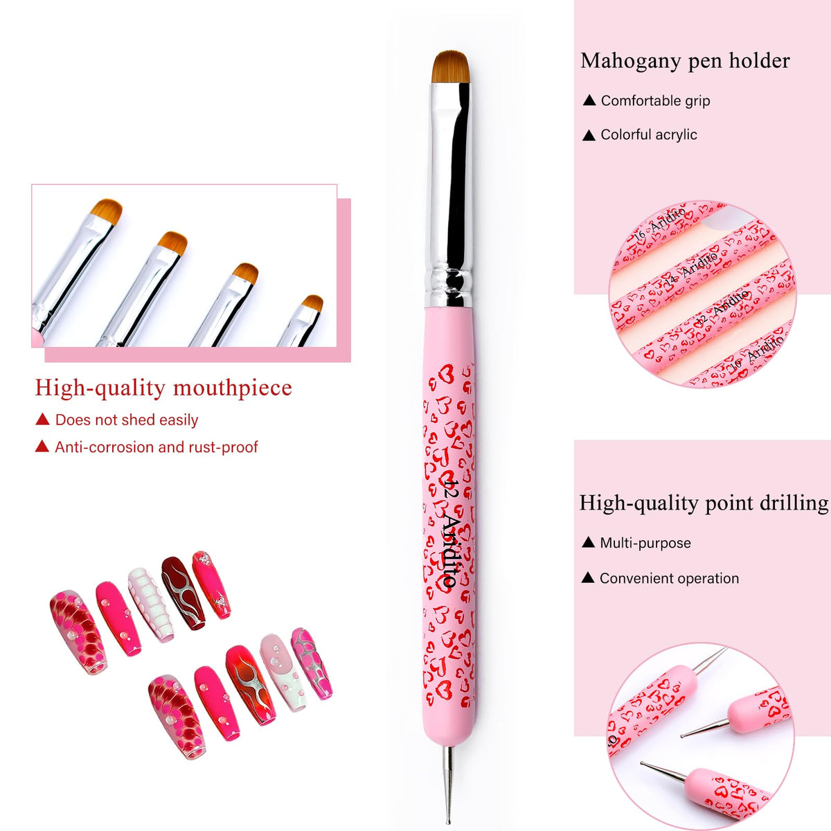 Aridito nail art tools in use on a practice nail for precision.