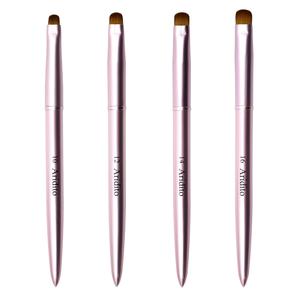 Aridito pink metal brush close-up shows fine bristles perfect for tidy French tips.