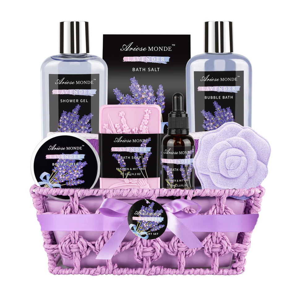 ArioseMonde lavender spa basket gift set, ideal for relaxation and self-care.