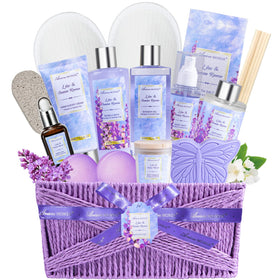 ArioseMonde Lilac Serenity basket with spa essentials for at-home relaxation