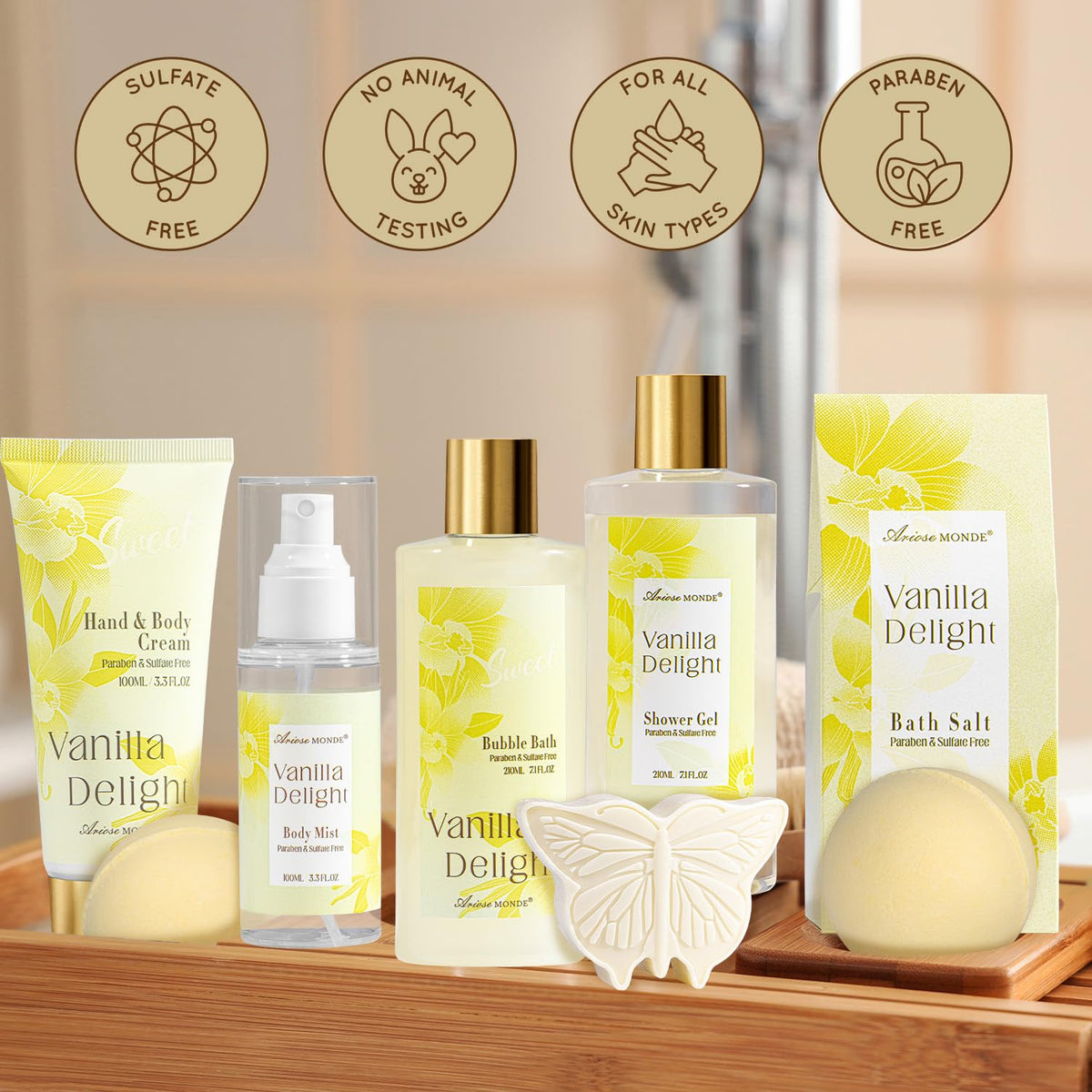 ArioseMonde Shower Gel and Bubble Bath, silky lather for comforting showers.